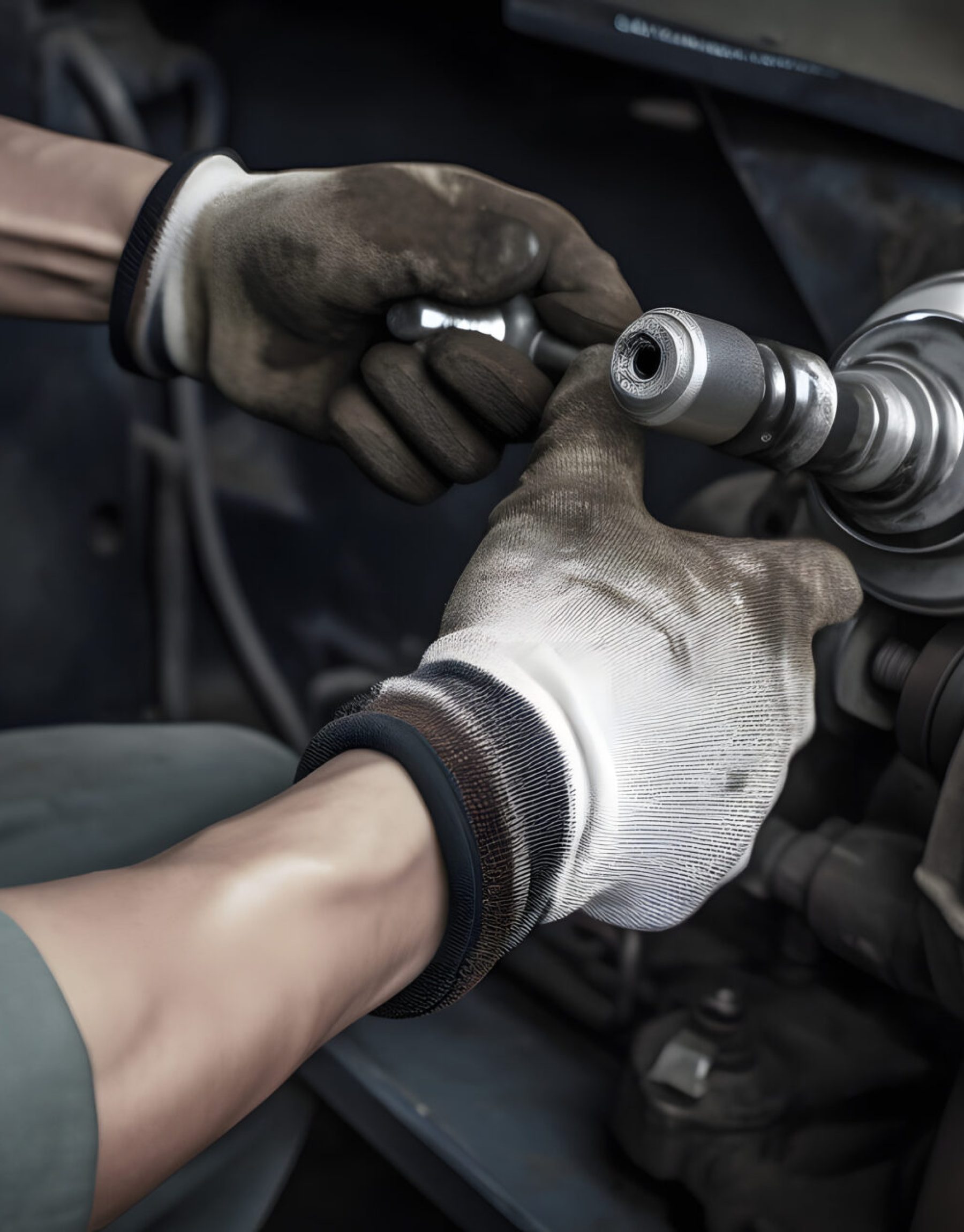 A mechanic repairing a car power steering system generative AI